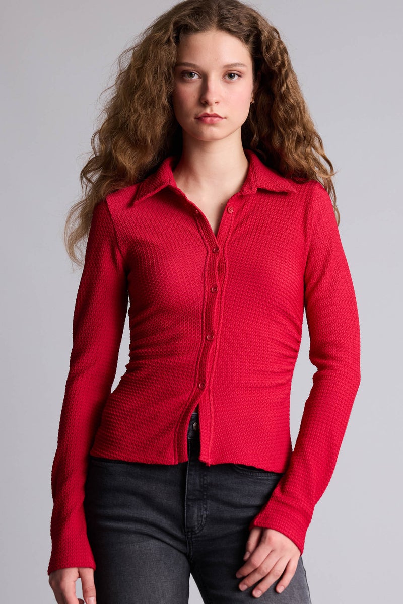 ديفاكتو قميص منسوج كم طويل سليم فيت - Image 1