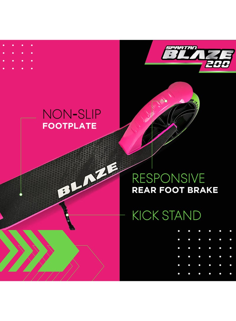 Spartan | Blaze 200mm Wheel Folding Kick Scooter for Kids & Teens Lightweight Aluminum Frame, Adjustable Handlebar, Rear Brake, Foldable Design, PU Wheels, High-Speed Bearings Pink SP-7063 | Pink | Ages 7+ - Image 4
