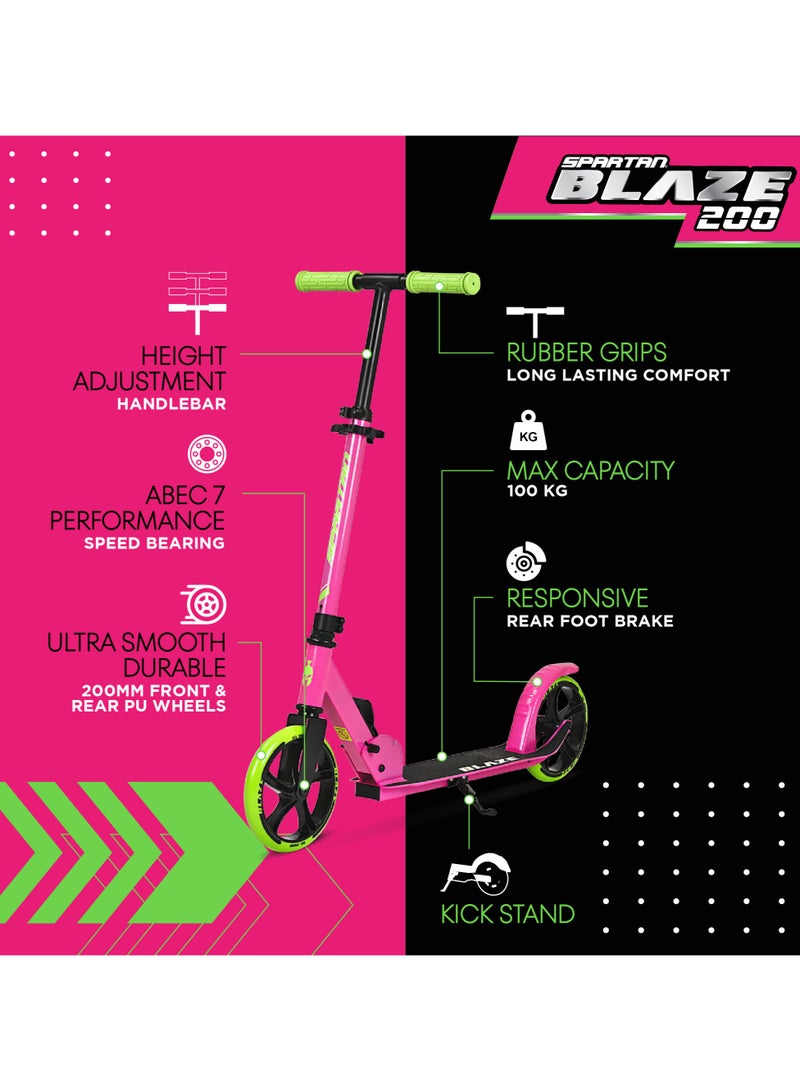 Spartan | Blaze 200mm Wheel Folding Kick Scooter for Kids & Teens Lightweight Aluminum Frame, Adjustable Handlebar, Rear Brake, Foldable Design, PU Wheels, High-Speed Bearings Pink SP-7063 | Pink | Ages 7+ - Image 2