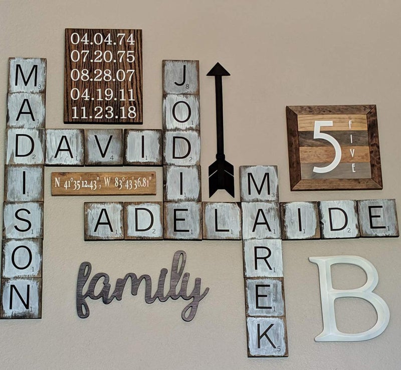 ilauke Scrabble Tiles for Crafts & 5x5 Blank Wood Square, Perfect for Wall Decor, Farmhouse Style, Wooden Letters (26 Large Scrabble Pieces, 36pcs Unfinished Wood Squares) - Image 5
