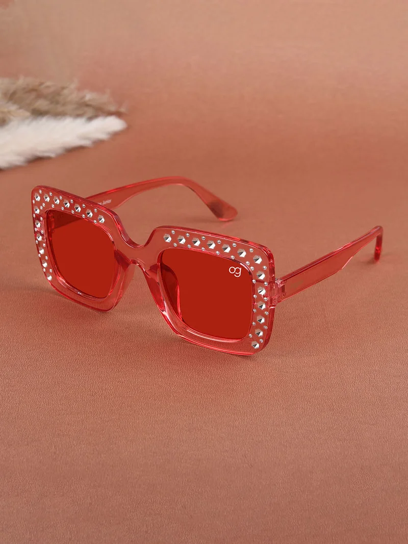 Woggles Stylish Red Kids Square Sunglases