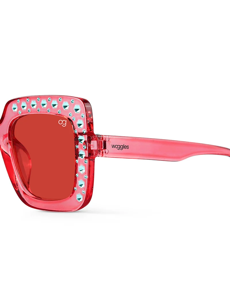 Woggles Stylish Red Kids Square Sunglases