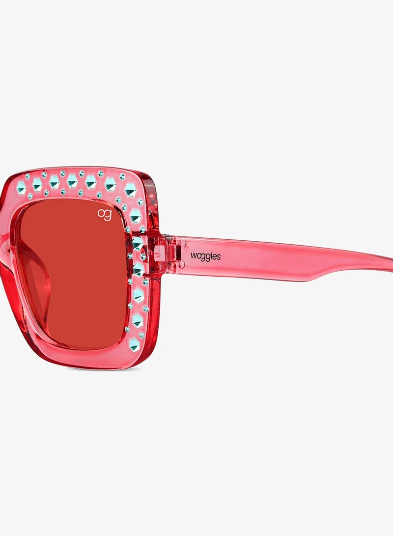 Woggles Stylish Red Kids Square Sunglases