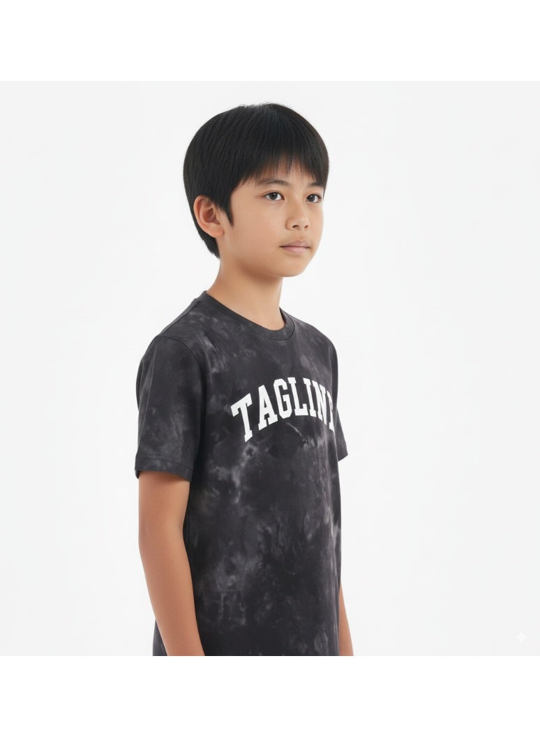 JOANNA 23KY304B Boy's Tagline Print Round Neck Short Sleeve T-Shirt - Black - Image 2