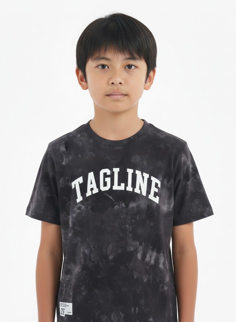 JOANNA 23KY304B Boy's Tagline Print Round Neck Short Sleeve T-Shirt - Black - Image 1