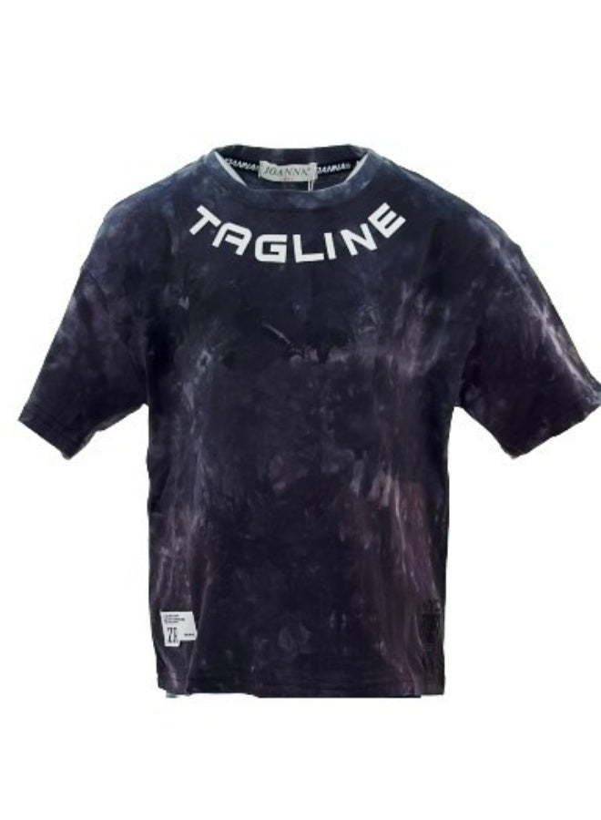 JOANNA 23KY304B Boy's Tagline Print Round Neck Short Sleeve T-Shirt - Black - Image 4