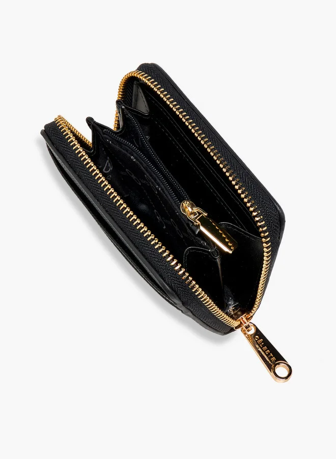 Celeste Textured Wallet with Metal Accent and Zip Closure