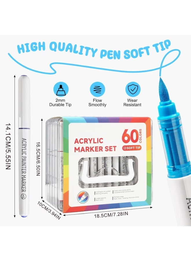 Arabest Art Automatic Ink Control Acrylic Paint Markers, 60 Colors Brush Tip Acrylic Paint Pens for Rock Painting, Ceramic,Wood, Canvas, Glass, Stone, Fabric, Card Making, Christmas Gifts for Kids & Adults - Image 2