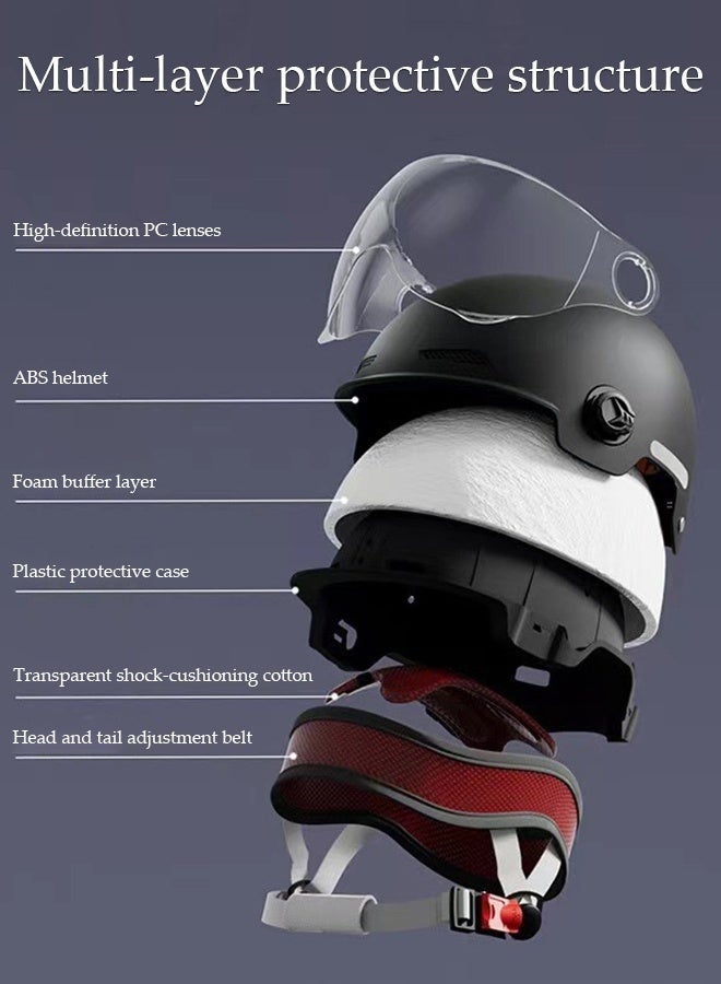 Arabest Open Face Helmet, Breathable Motorcycle Half Helmet，Scooter Helmet With Adjustable Goggles,With Lock Buckle，Removable And Washable Lining, Adjustable Head Circumference Size，Shock And Fall Resistant, Suitable For Both Men And Women - Image 4