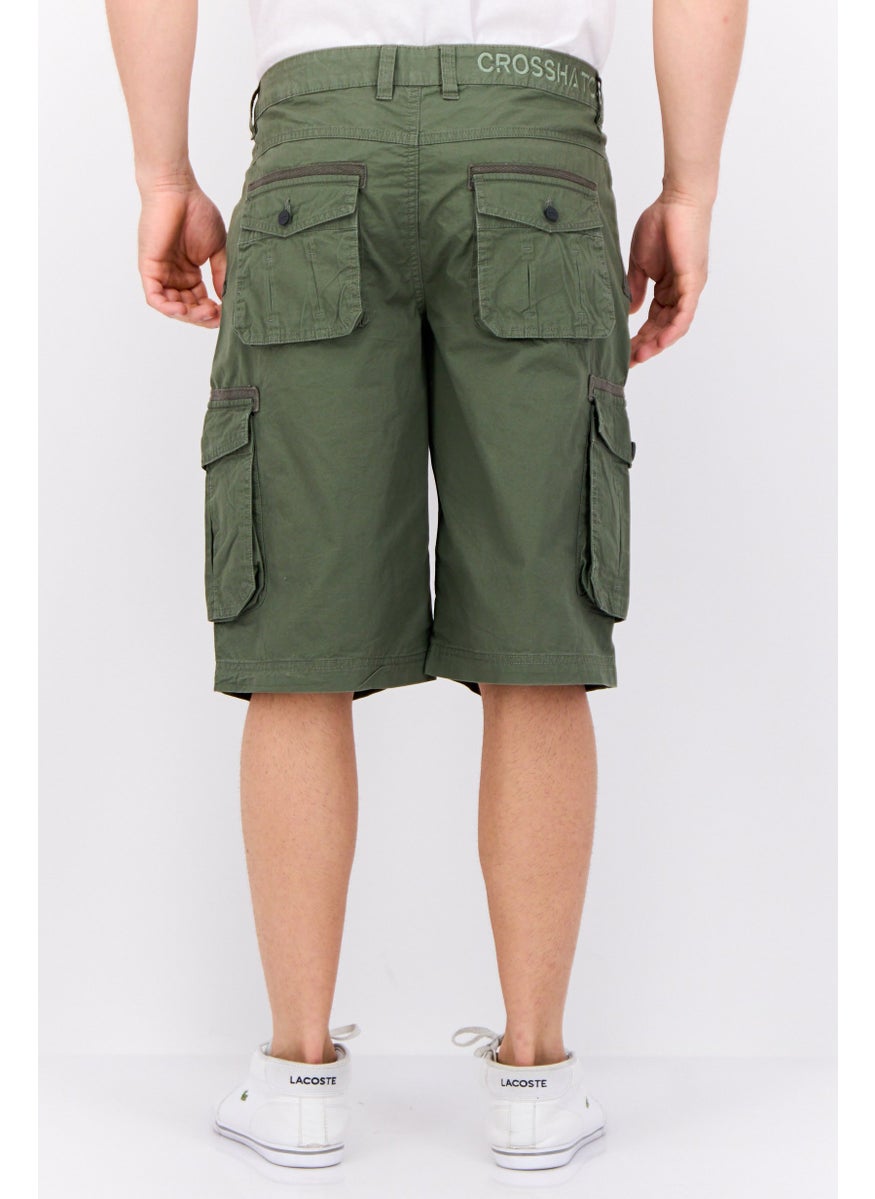 CROSSHATCH Men Brand Logo Cargo Shorts, Olive  - Image 3