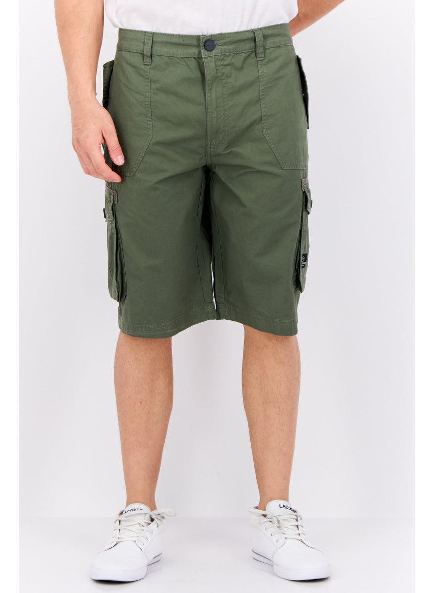 CROSSHATCH Men Brand Logo Cargo Shorts, Olive  - Image 1
