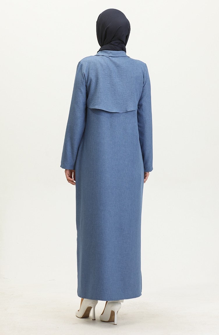 Sefa Merve Shirt Collar Abaya 24019-06 Indigo - Image 5