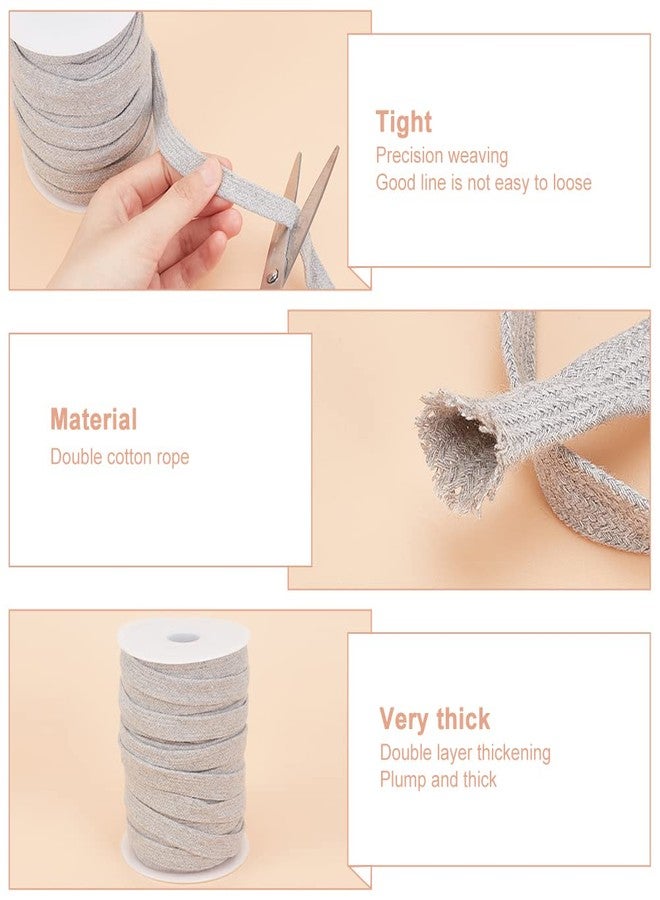 BENECREAT 27 Yards Light Grey Flat Replacement Cotton Cords, 5/8 inch Wide Hollow Soft Drawstring Draw Cord with Plastic Empty Spool, for Garment Accessories - Image 4