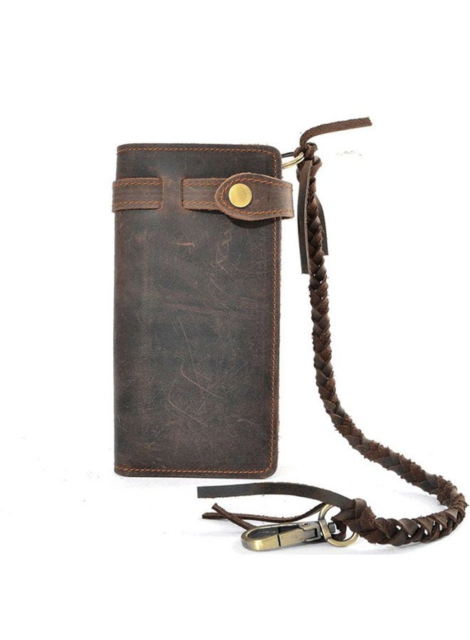 RS Vintage Men Leather Biker Long Chain Trucker Wallet Card Holder Checkbook Purse Dark Brown - Image 1