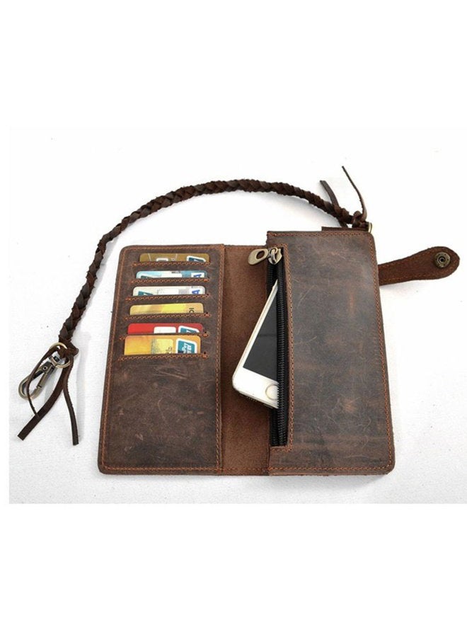 RS Vintage Men Leather Biker Long Chain Trucker Wallet Card Holder Checkbook Purse Dark Brown - Image 5