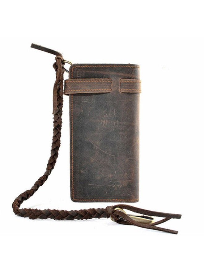 RS Vintage Men Leather Biker Long Chain Trucker Wallet Card Holder Checkbook Purse Dark Brown - Image 2