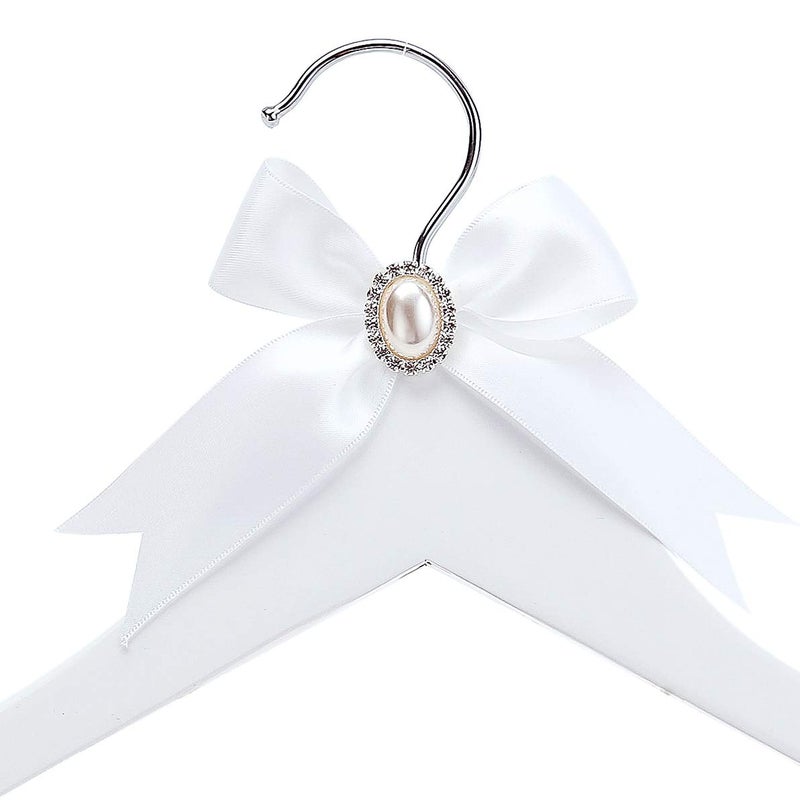 HUIDIAN White Solid Wood Bridal Dress Hanger with Lady Wire Lettering for Bridal Wedding Party Gift (Pearl Silver Thread and White Hanger) - Image 4