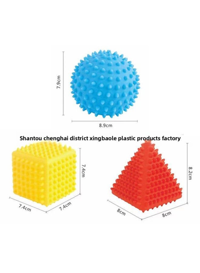 Loquat Children's Vinyl Cartoon Small Animal Massage Ball Baby Bathroom Hand Grab Ball Bath Toy BB Whistle Early Education Enlightenment-Specifications:Vinyl Geometric Modeling B (3pcs)-card Head Bag - Image 5