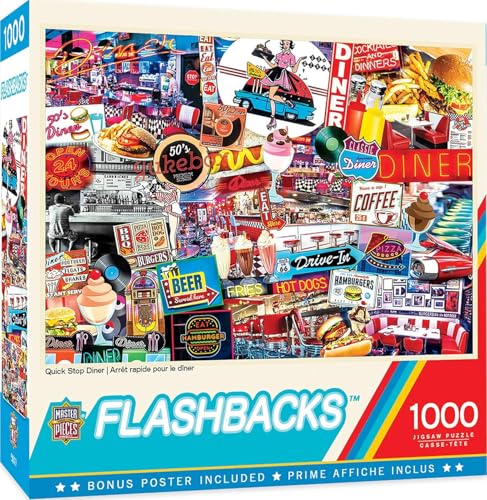 MasterPieces - 1000 Piece Jigsaw Puzzle, Quick Stop Diner, Fun for Adults, Family, Kids, Non-Glare Finish, 19.25" x 26.75" - Image 1