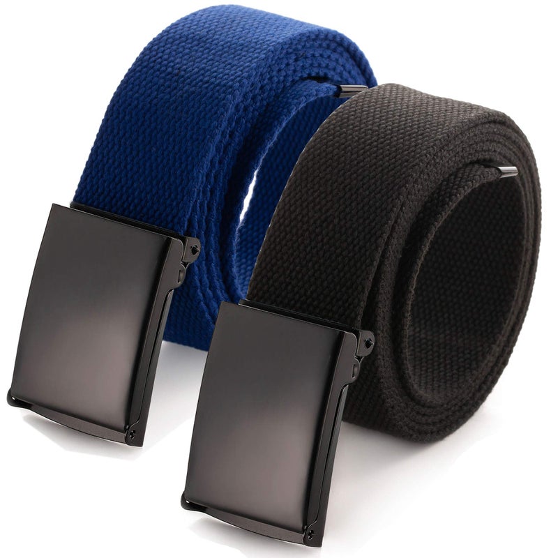 Mile High Life Cut To Fit Canvas Web Belt Size Up to 52" with Flip-Top Solid Black Military Buckle - Image 1