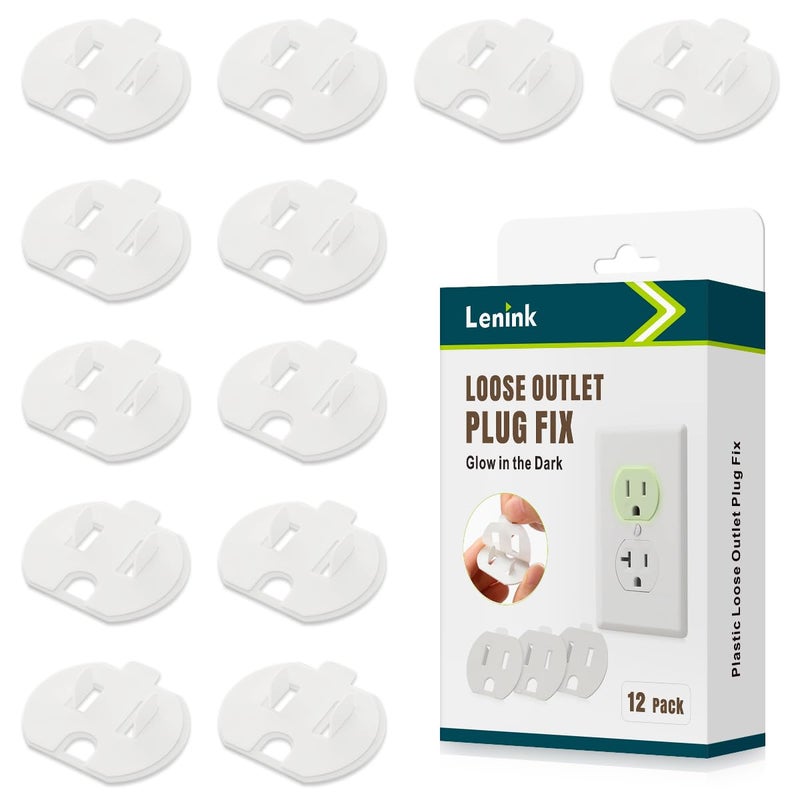 Lenink Loose Outlet Plug Fix, Glow in Dark, 12 Pack Plastic Snug Socket Secured, Outlet Tightener Insert, with Back Adhesive - Image 1
