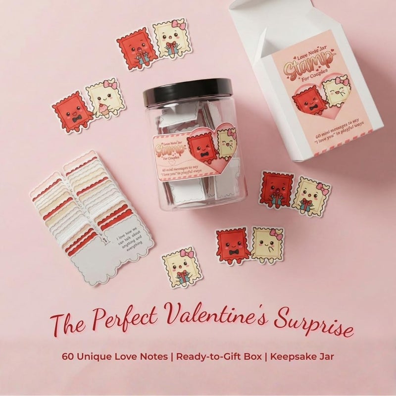 KATINAT Love Note Jar for Couples - 60 Pre-Written Cute Stamp Messages - "Reasons I Love You" in Playful Ways - Romantic Anniversary & Long Distance Relationship Gift for Boyfriend, Girlfriend, Him, Her - Image 3