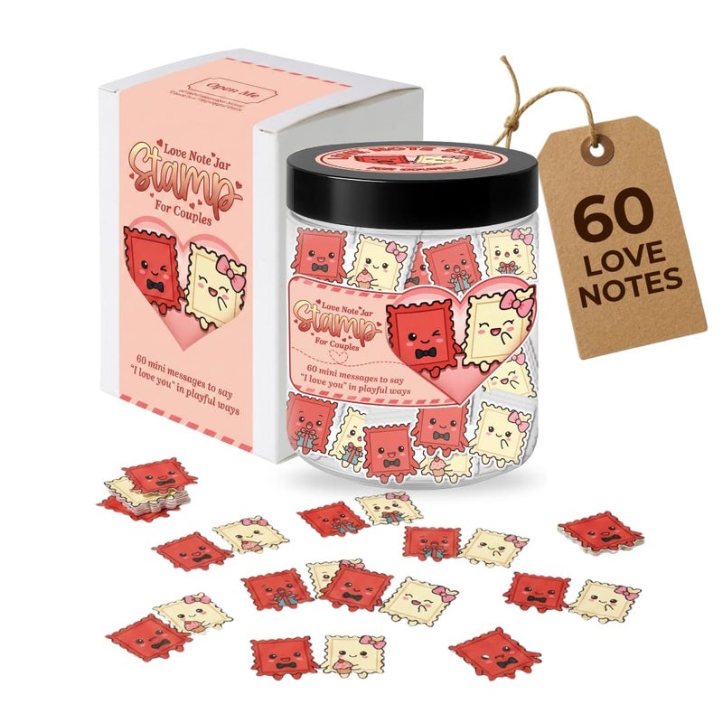 KATINAT Love Note Jar for Couples - 60 Pre-Written Cute Stamp Messages - "Reasons I Love You" in Playful Ways - Romantic Anniversary & Long Distance Relationship Gift for Boyfriend, Girlfriend, Him, Her - Image 1