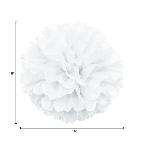 Unique Party White Solid Hanging Tissue Pom Pom - 16"" (1 Count) - Vibrant Paper Decor For Parties  Celebrations & Events - Image 2