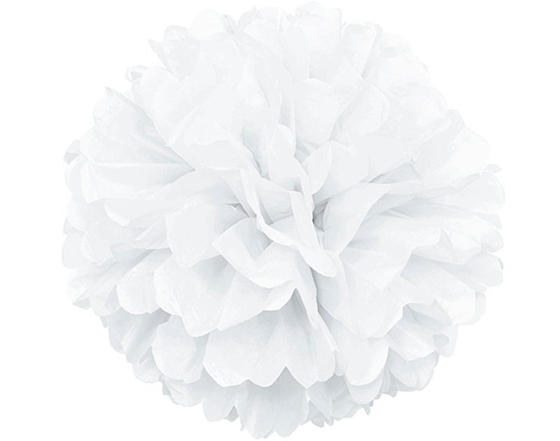Unique Party White Solid Hanging Tissue Pom Pom - 16"" (1 Count) - Vibrant Paper Decor For Parties  Celebrations & Events - Image 1