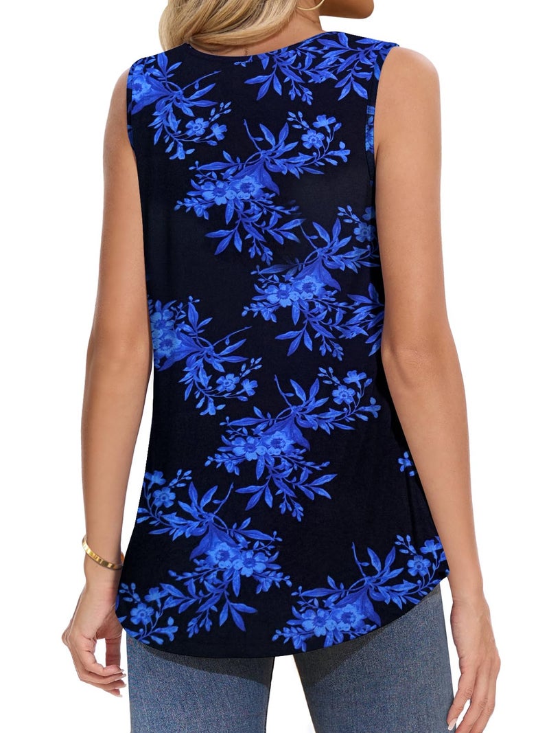 Tencede Women Tank Tops Summer Square Neck Sleeveless Tops Loose Fit Flowy Cute Casual Shirts Black Blue Leaves 1X - Image 4