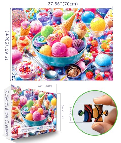 MINIWAN Ice Cream Sweets 1000 Piece Jigsaw Puzzle for Adults Vibrant Summer Dessert Adult Jigsaw Puzzles Cool Unique Letters on Back Fun Family Challenging Puzzle Gifts for Adults Senior 276x197 - Image 5