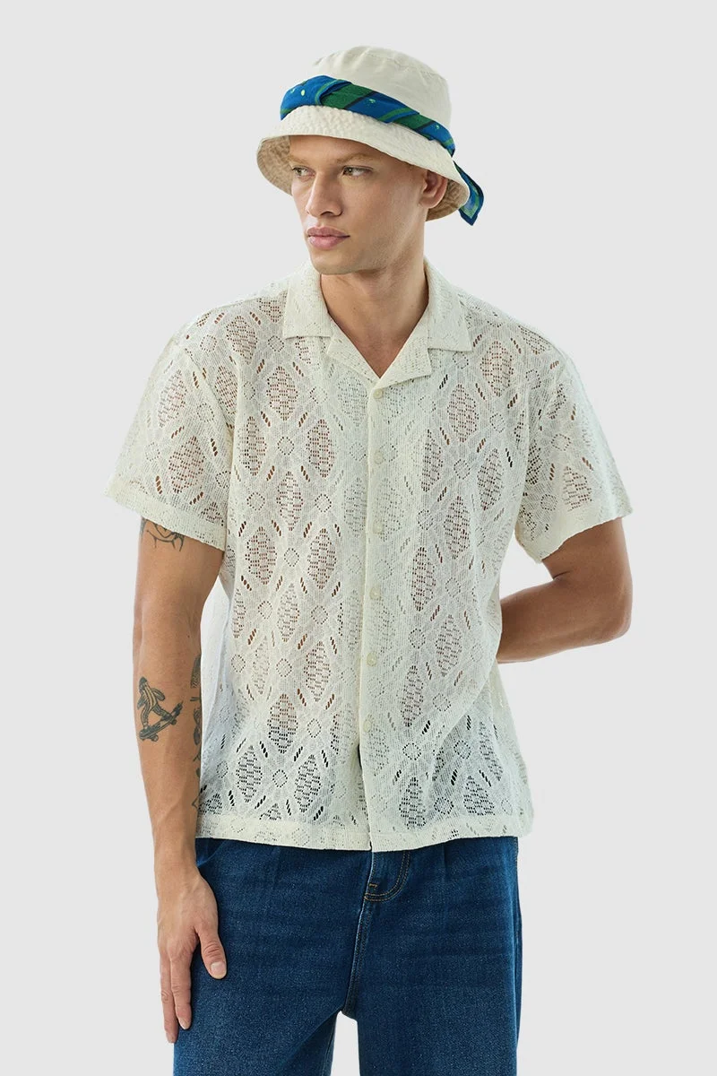 SNITCH Off-White Box Fit Crochet Shirt