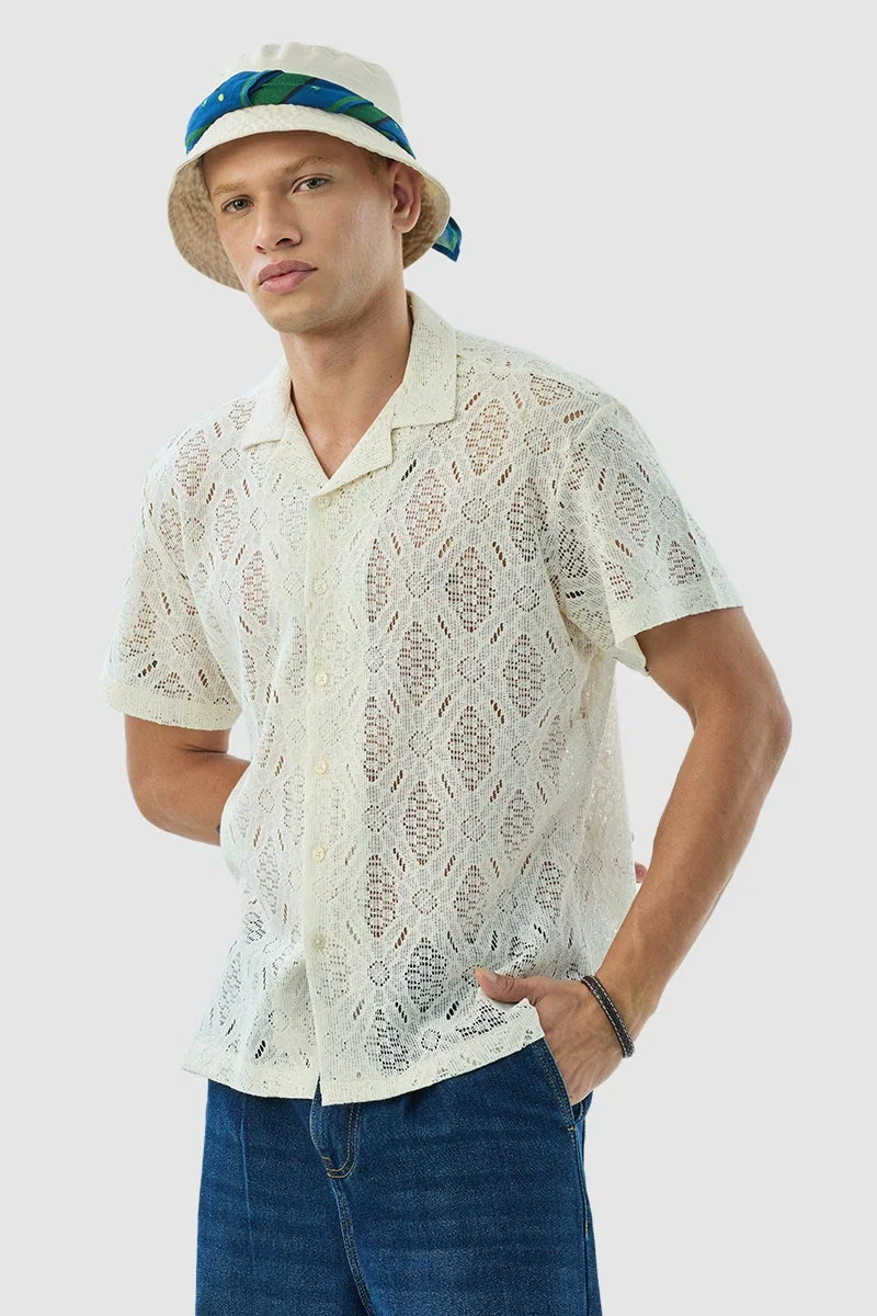 سنيتش قميص كروشيه بقصة صندوقية أوف وايت