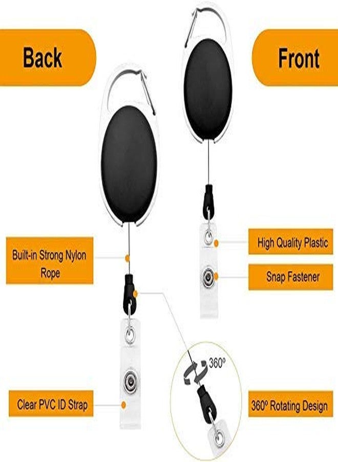 FEDUS ID Badge Card Holder Oval Pulley Retractable Reel Black 5Pc - Image 3