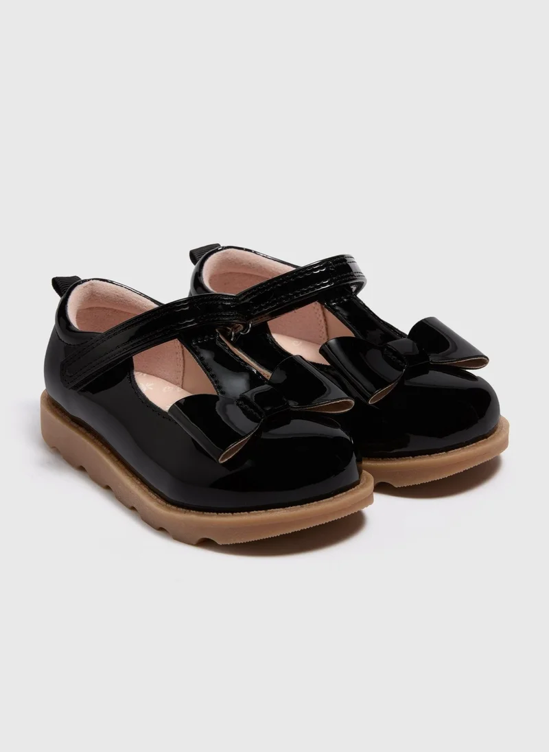 ماتلان Girls Black Bow T-Bar Shoes