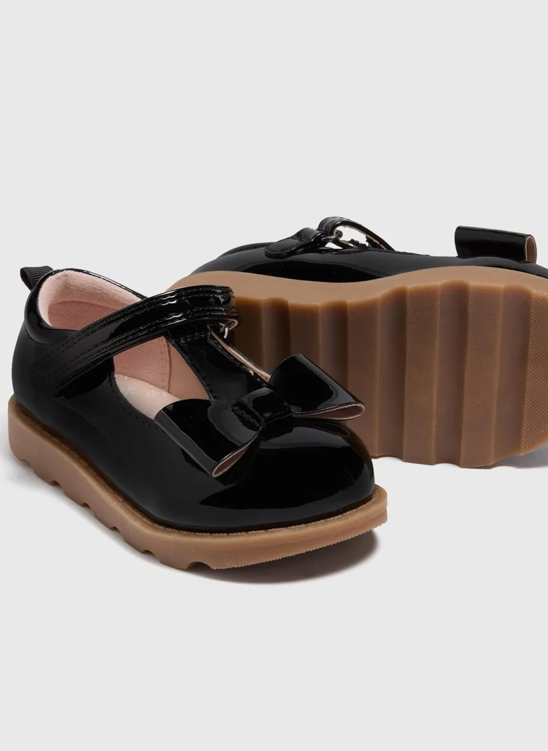 ماتلان Girls Black Bow T-Bar Shoes
