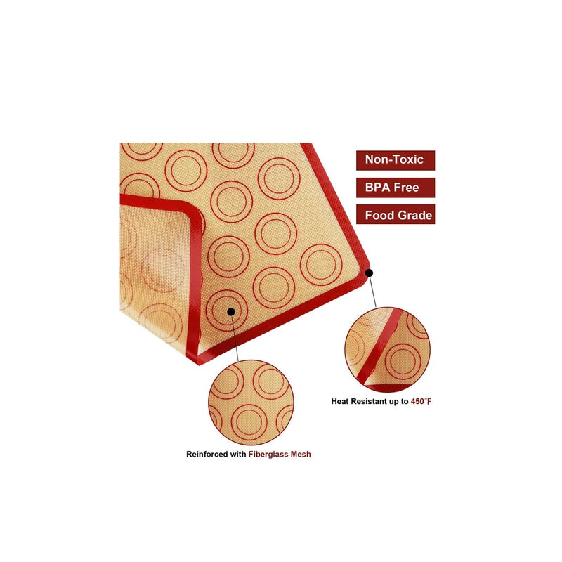 Silicone Baking Mats 2 Pack Non Stick and Reusable Oven Silicon Baking Sheet Mat Heat Resistant Cooking Bakeware Mat for Making Macarons Pastry Pizza Bread Red - Image 3