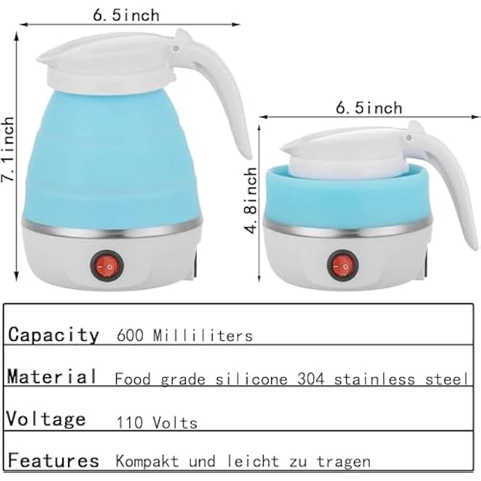 Silk Route Travel Foldable Silicon Water Heater Jug Collapsible Mini Portable Electric Kettle Blue - Image 4