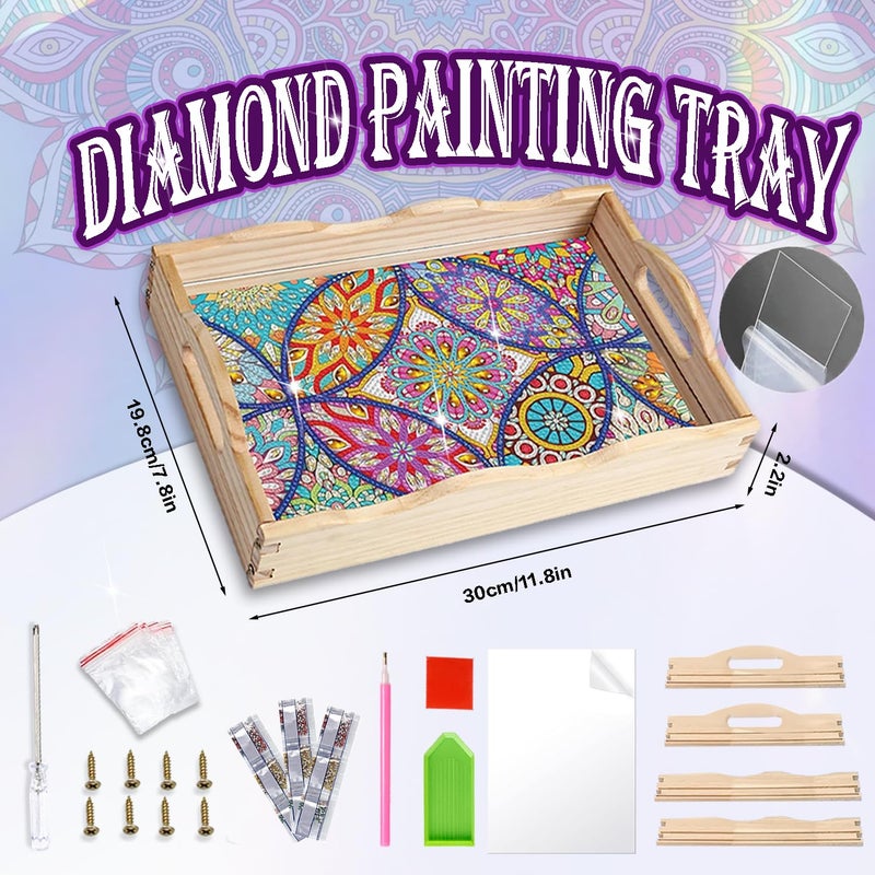 EWJRNSF Diamond Art Kits for Adults Wooden Serving Trays with Handles, 5D Diamond Painting Big Gem Arts and Craft Gifts Trays Decor Gift Home Decor 7.8x11.8 Inches Mandala A - Image 2