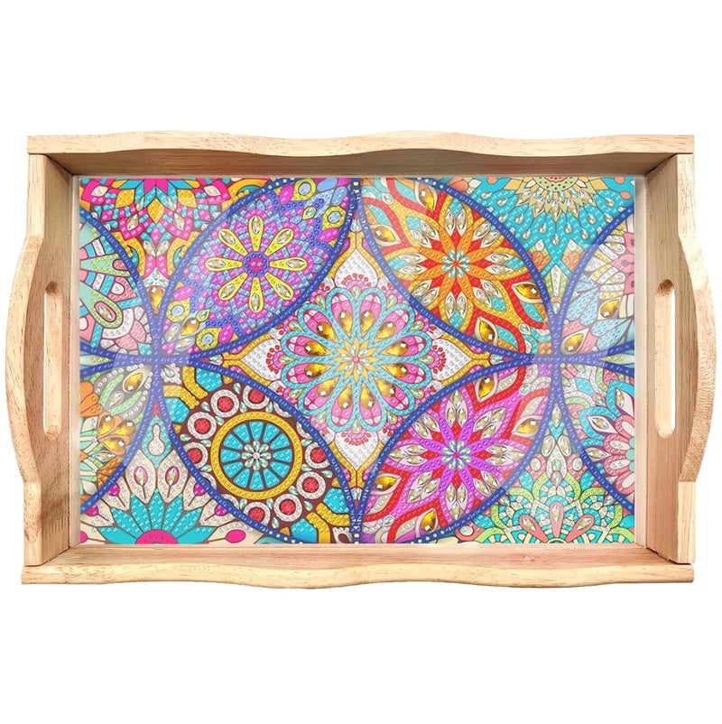 EWJRNSF Diamond Art Kits for Adults Wooden Serving Trays with Handles, 5D Diamond Painting Big Gem Arts and Craft Gifts Trays Decor Gift Home Decor 7.8x11.8 Inches Mandala A - Image 1