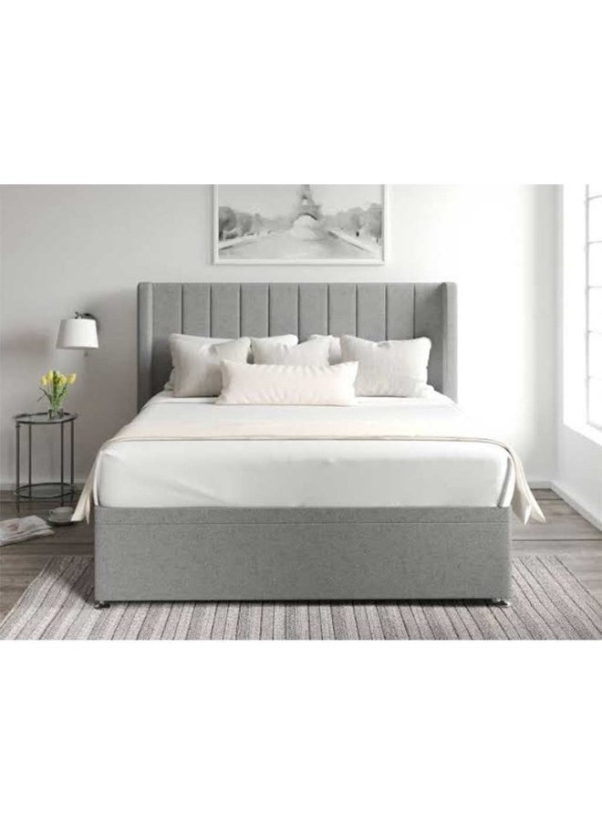 Homzmart Swedish Wood and Linen Queen Bed 200x150x145 cm - Grey  - Image 1