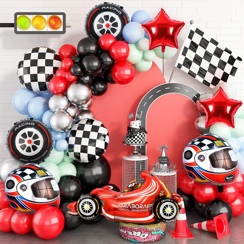 Piokio 9 PCS Race Car Balloons, for Birthday Race Car Theme Party Decorations, lightning mcqueen, hot wheels birthday decorations - Image 5