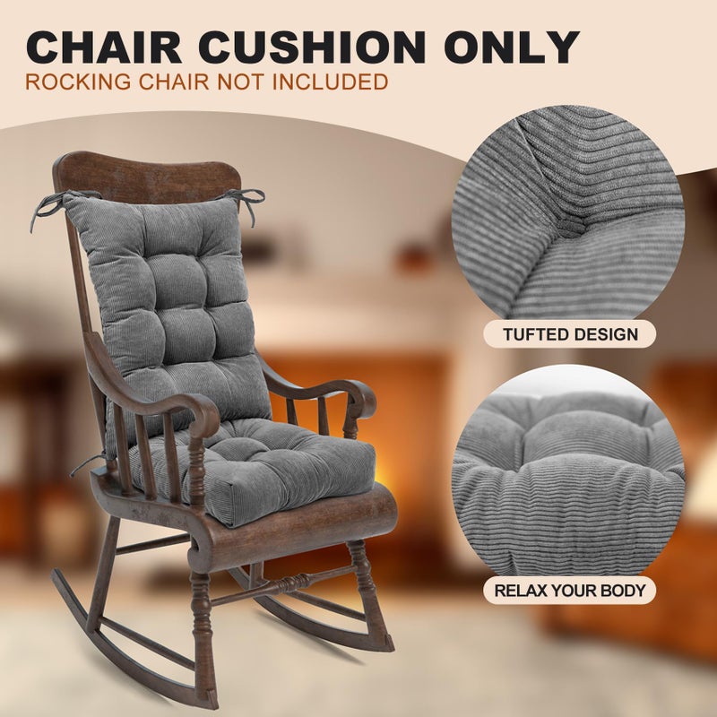 Lokex Rocking Chair Cushion Only,Tufted Non-Slip Comfortable Rocking Chair Cushions Indoor with Ties,Striped Rocking Chair Pads (Gray-S2064-19, 21x17/17x17) - Image 2