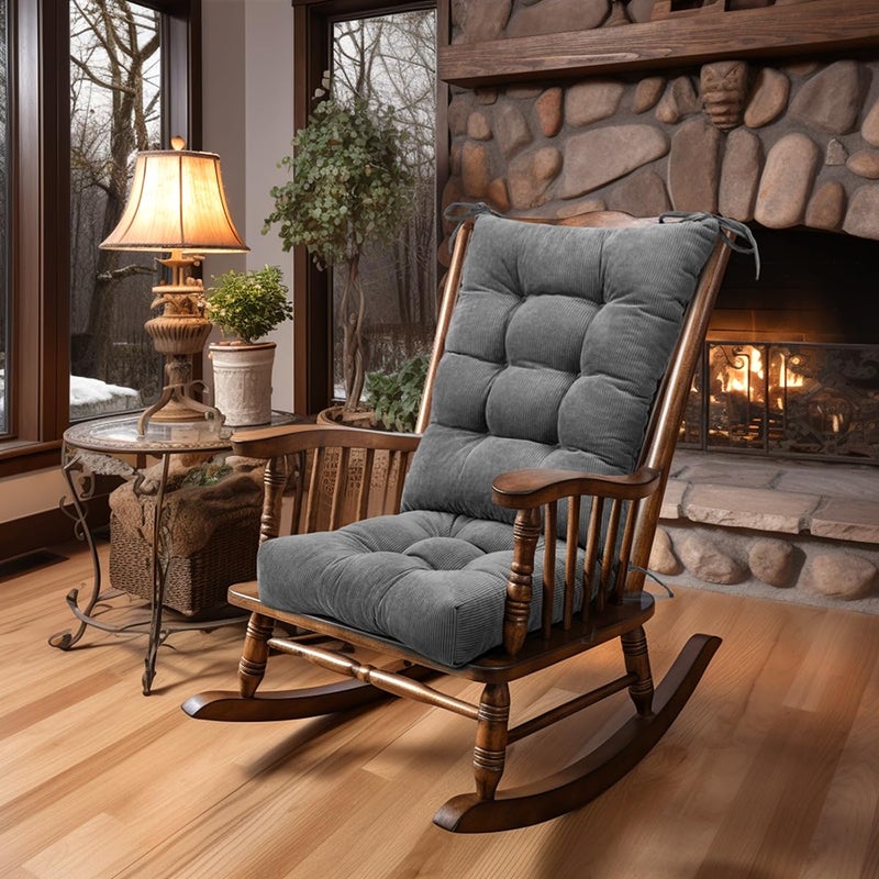 Lokex Rocking Chair Cushion Only,Tufted Non-Slip Comfortable Rocking Chair Cushions Indoor with Ties,Striped Rocking Chair Pads (Gray-S2064-19, 21x17/17x17) - Image 1