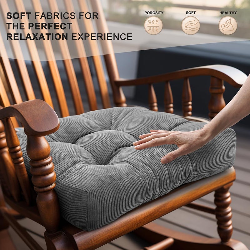 Lokex Rocking Chair Cushion Only,Tufted Non-Slip Comfortable Rocking Chair Cushions Indoor with Ties,Striped Rocking Chair Pads (Gray-S2064-19, 21x17/17x17) - Image 4