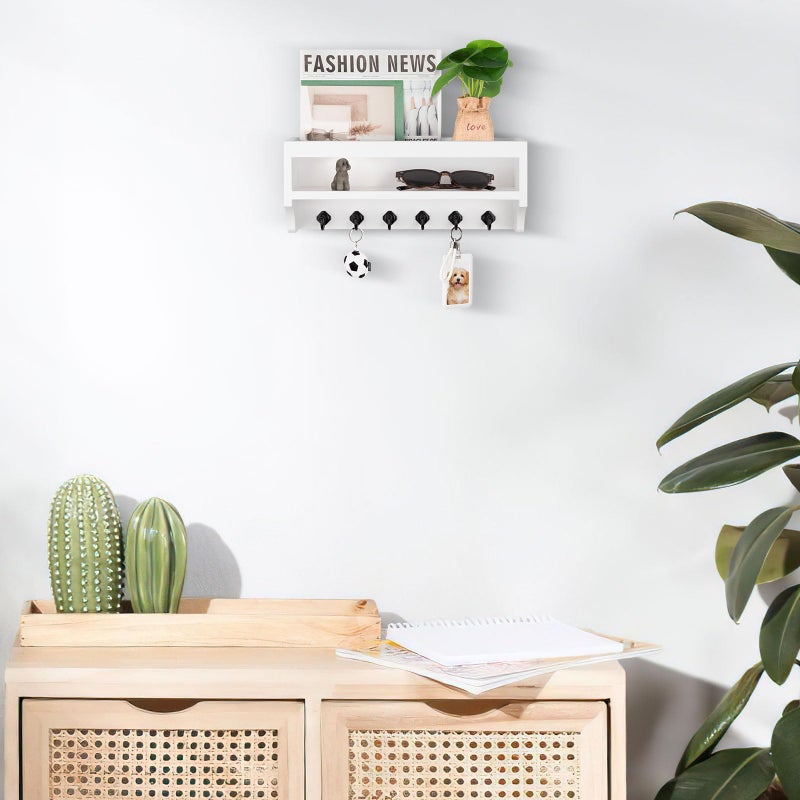 Nekon Key Holder Wall Mount, 12.8" W x 5.6" H x 3.7" D Wall Mounted Key and Mail Organizer with 6 Key Hooks, Key Racks for Home Entryway Decor (White) - Image 3
