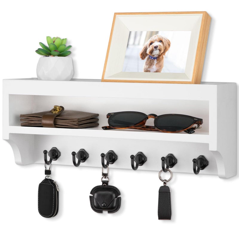 Nekon Key Holder Wall Mount, 12.8" W x 5.6" H x 3.7" D Wall Mounted Key and Mail Organizer with 6 Key Hooks, Key Racks for Home Entryway Decor (White) - Image 1