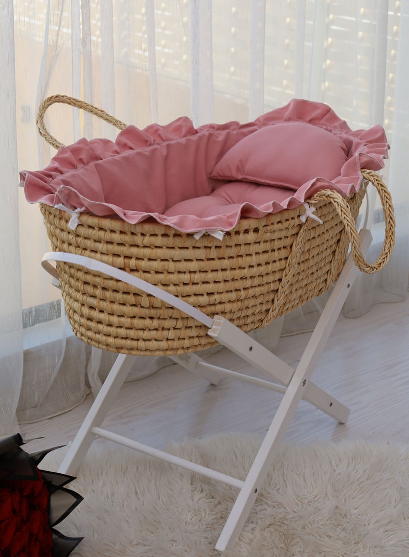 Baby Moses Basket Cradle With Rocking Stand, Pink  - Image 5
