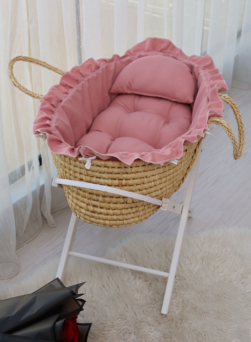 Baby Moses Basket Cradle With Rocking Stand, Pink  - Image 4