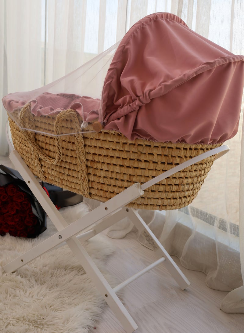 Baby Moses Basket Cradle With Rocking Stand, Pink  - Image 2